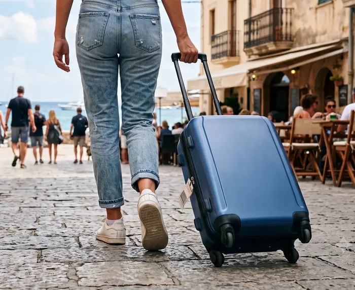 Voyageuse partant avec sa valise